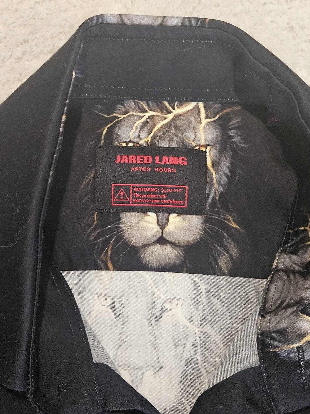 NEW Jared Lang Black Men's Long-Sleeve Lion Animal Print Button-Up Shirt Luxury - Picture 4 of 9